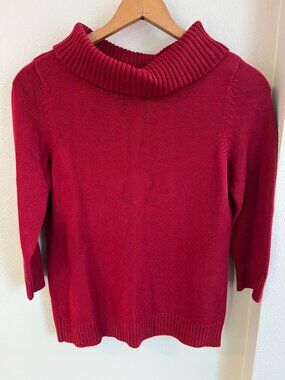 Talbots 3/4-Sleeve Cowl Neck Sweater in Red